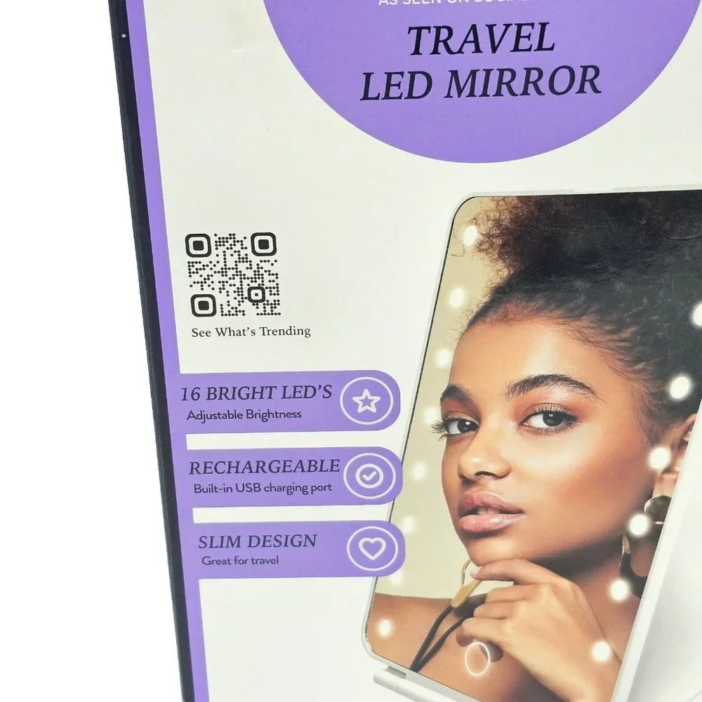 Vivitar LED Lighted Travel Mirror Stand White Slim Design Touch Sensor Foldable
